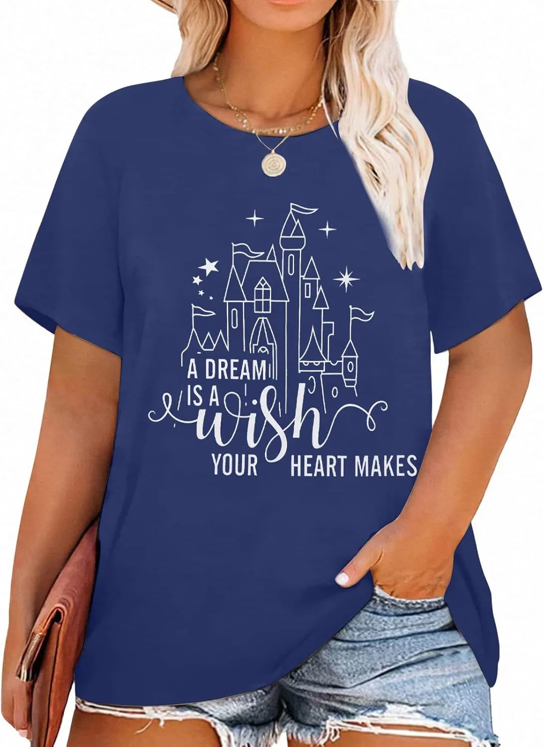 A Dream is a Wish Your Heart Makes Shirt Plus Size Womens Funny Castle Letter Print T Shirt Inspirational Gift Tee Tops