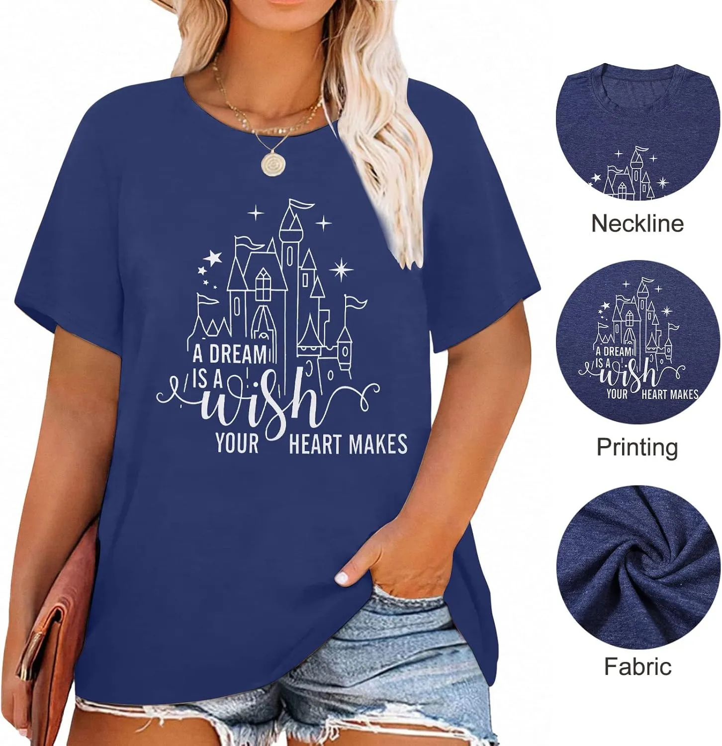 A Dream is a Wish Your Heart Makes Shirt Plus Size Womens Funny Castle Letter Print T Shirt Inspirational Gift Tee Tops
