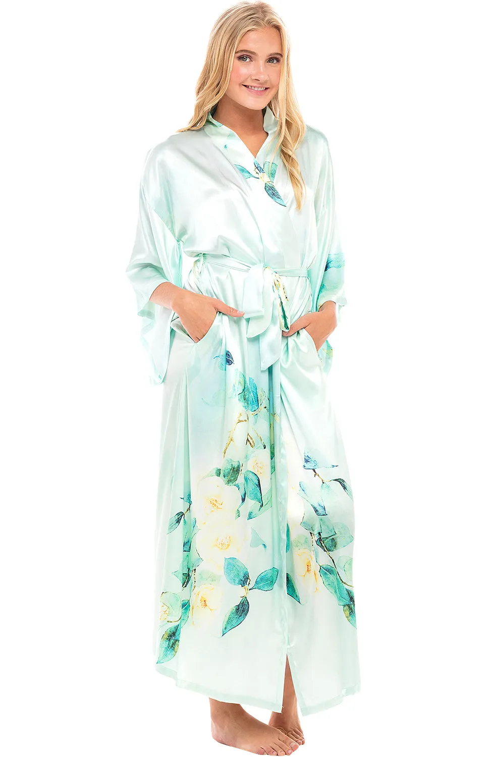 Alexander Del Rossa Women's Classic Long Satin Robe