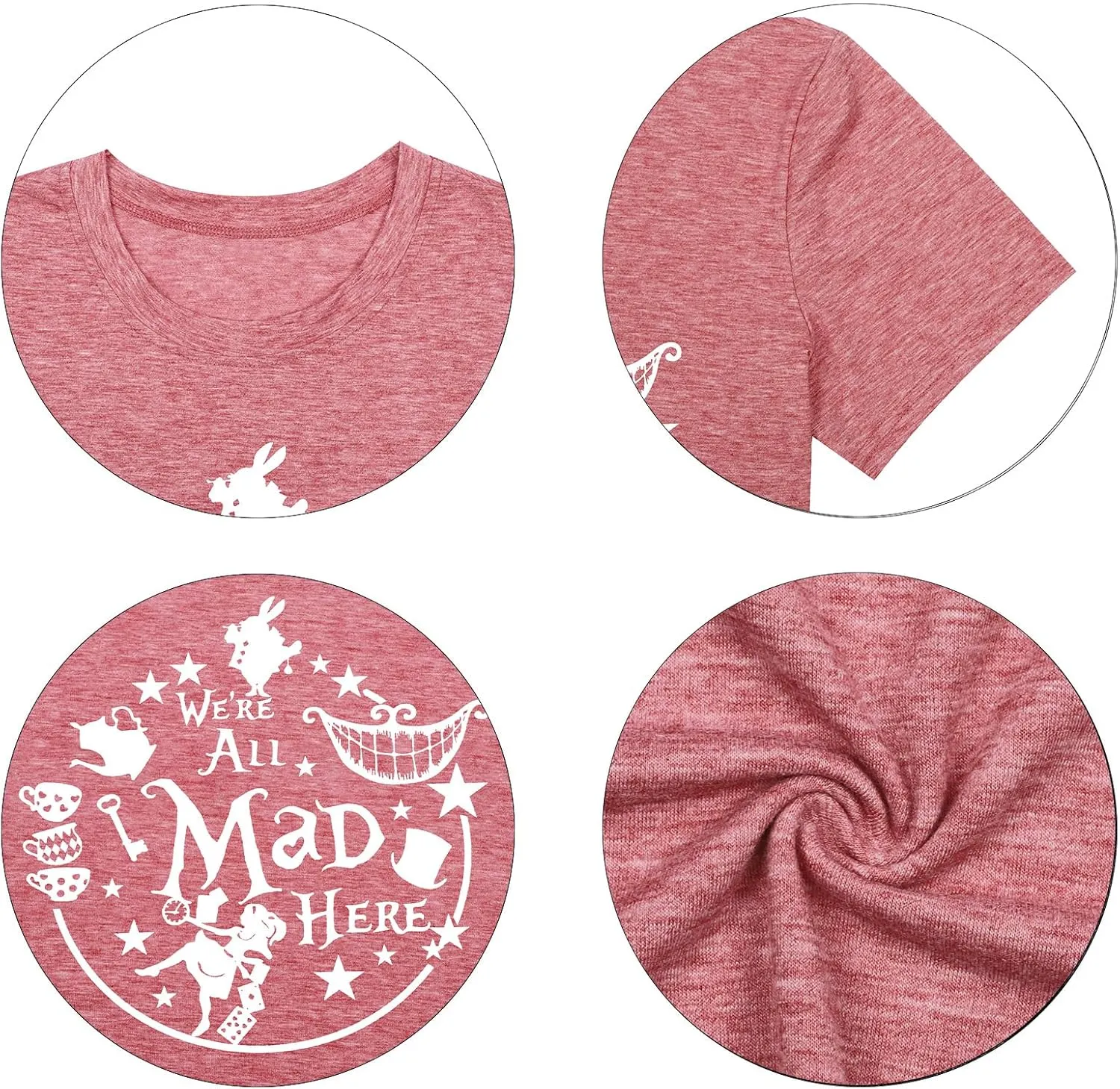 Alice in Wonderland Shirt Women Vacation Shirts We're All Mad Here Tshirt Mad Tea Party Shirt Cute Graphic Tee Tops