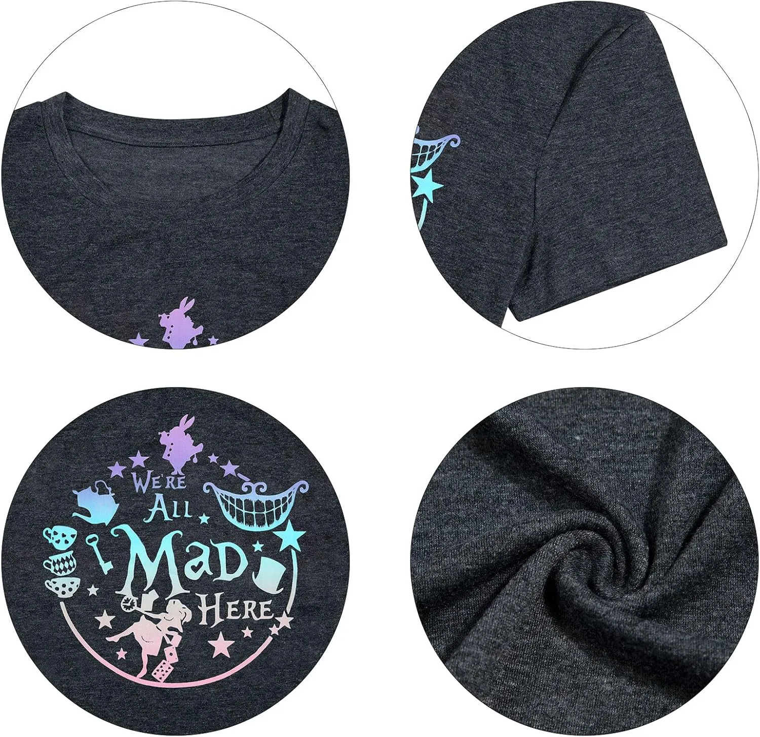 Alice in Wonderland Shirt Women Vacation Shirts We're All Mad Here Tshirt Mad Tea Party Shirt Cute Graphic Tee Tops