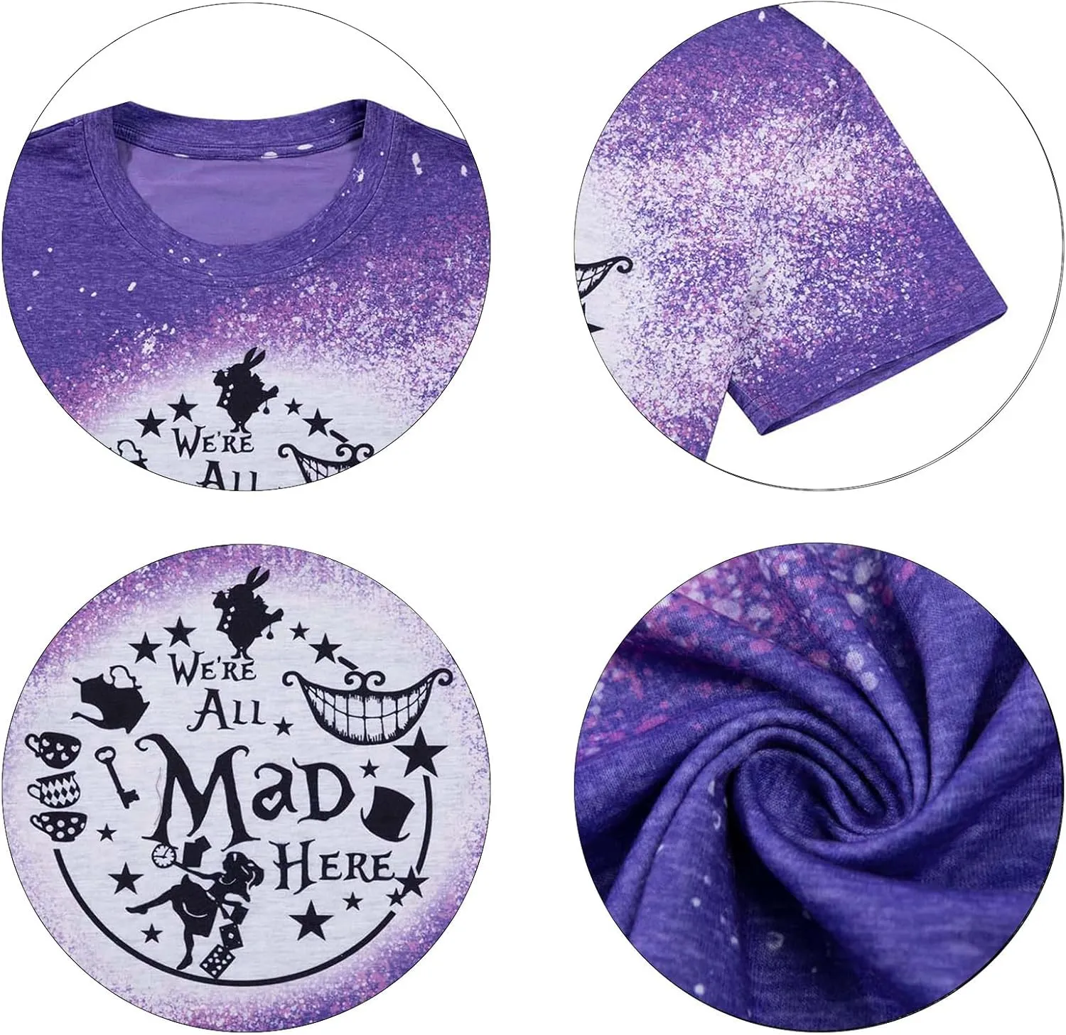 Alice in Wonderland Shirt Women Vacation Shirts We're All Mad Here Tshirt Mad Tea Party Shirt Cute Graphic Tee Tops