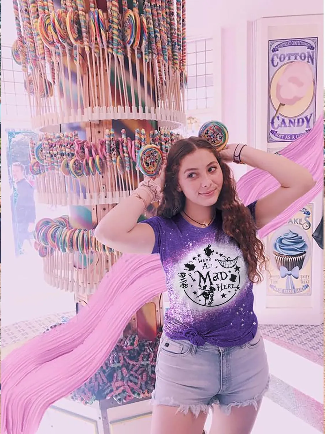 Alice in Wonderland Shirt Women Vacation Shirts We're All Mad Here Tshirt Mad Tea Party Shirt Cute Graphic Tee Tops