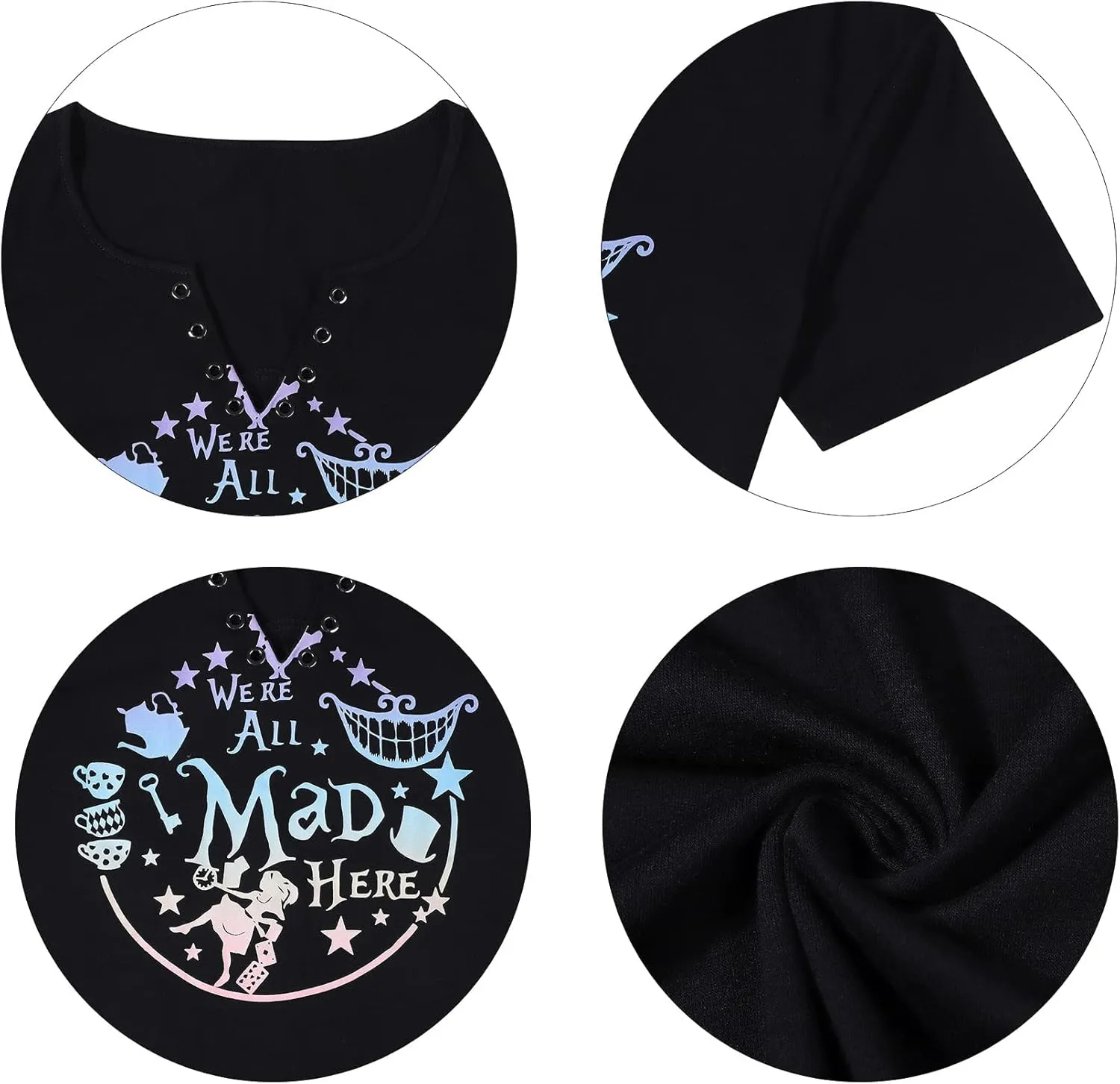 Alice in Wonderland Shirt Women Vacation Shirts We're All Mad Here Tshirt Mad Tea Party Shirt Cute Graphic Tee Tops