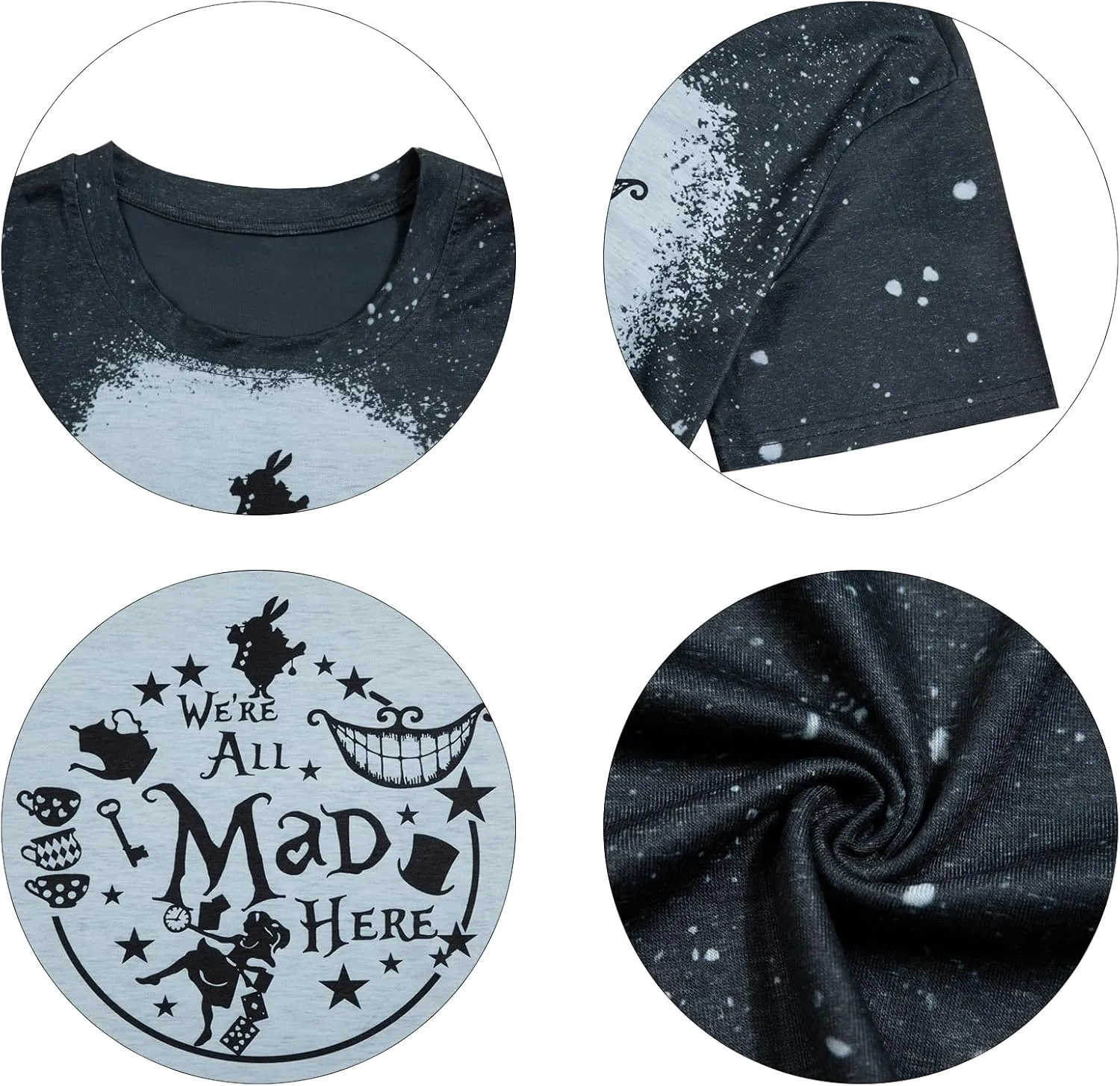 Alice in Wonderland Shirt Women Vacation Shirts We're All Mad Here Tshirt Mad Tea Party Shirt Cute Graphic Tee Tops