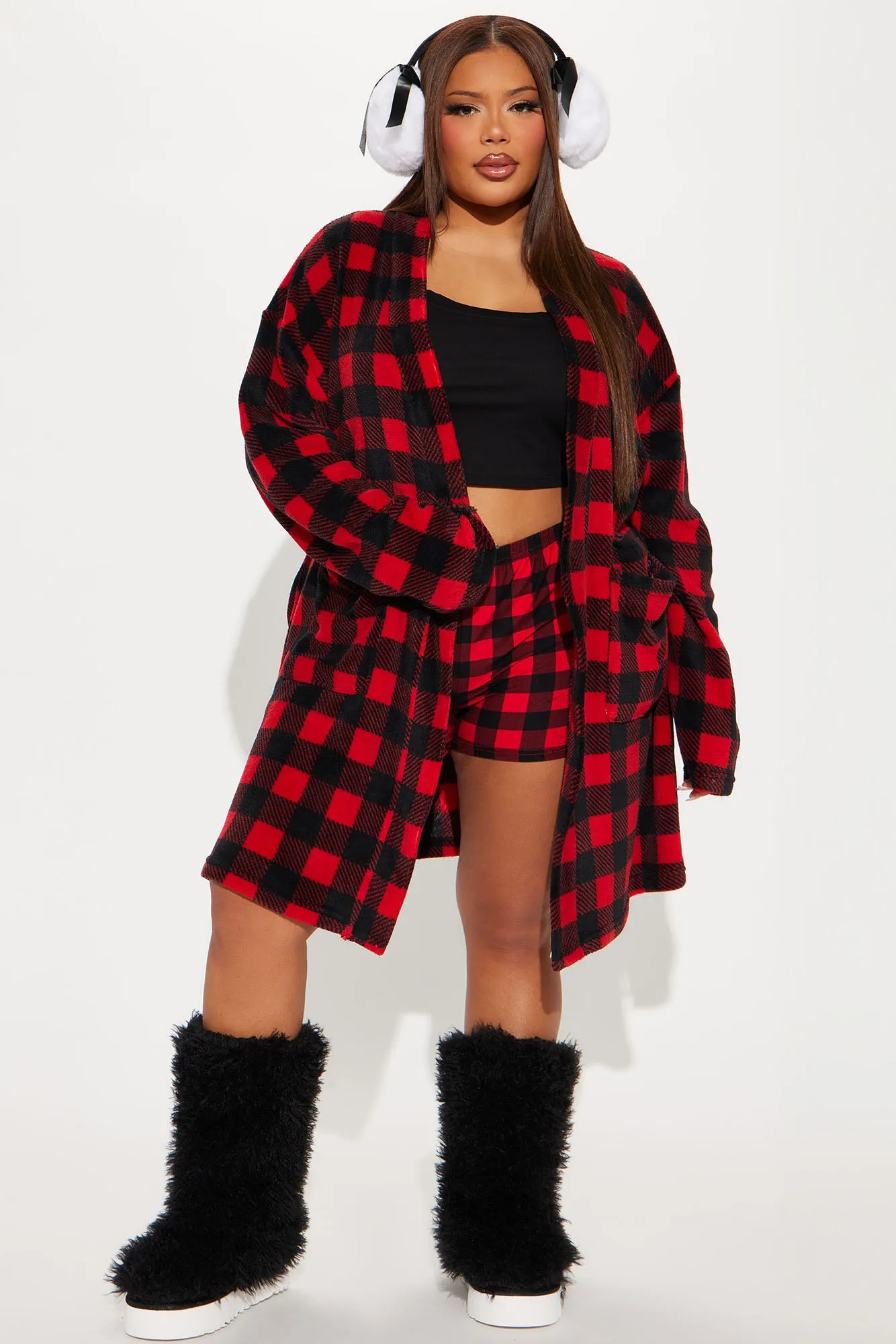 Always Cozy Plush PJ Robe - Red/Black