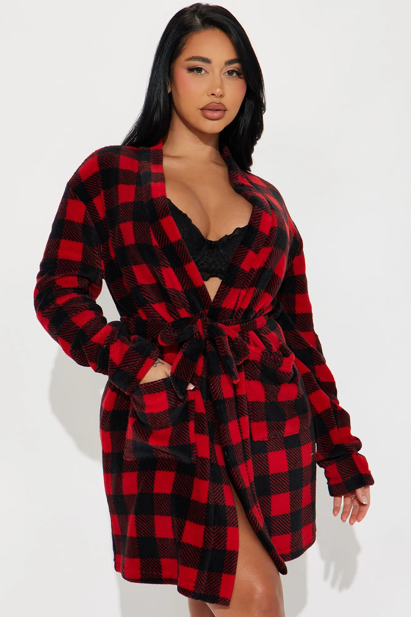 Always Cozy Plush PJ Robe - Red/Black