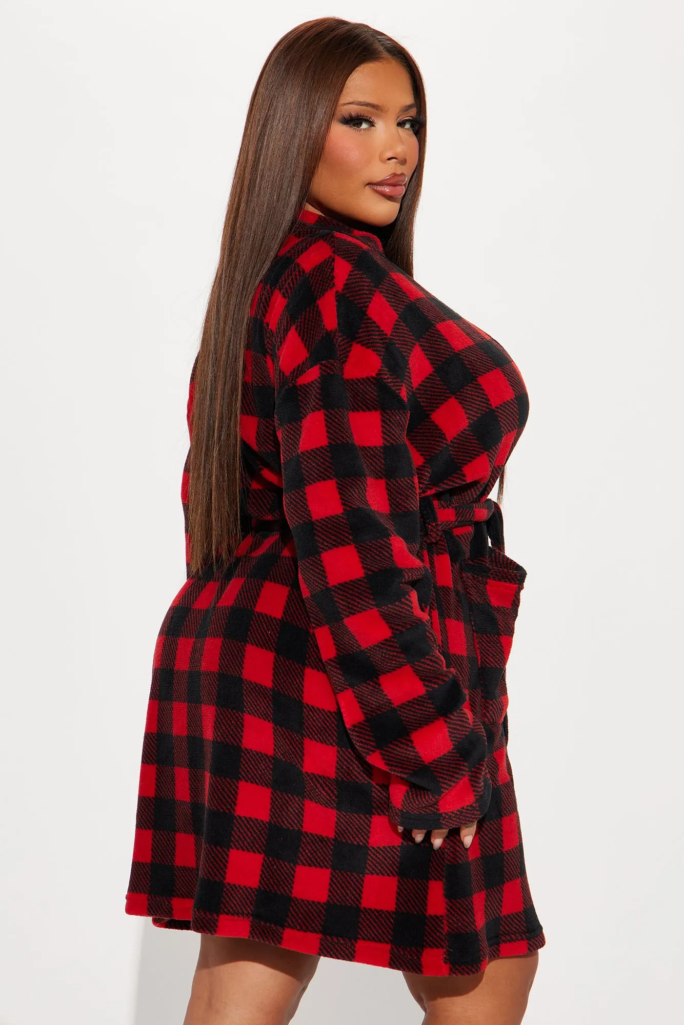 Always Cozy Plush PJ Robe - Red/Black