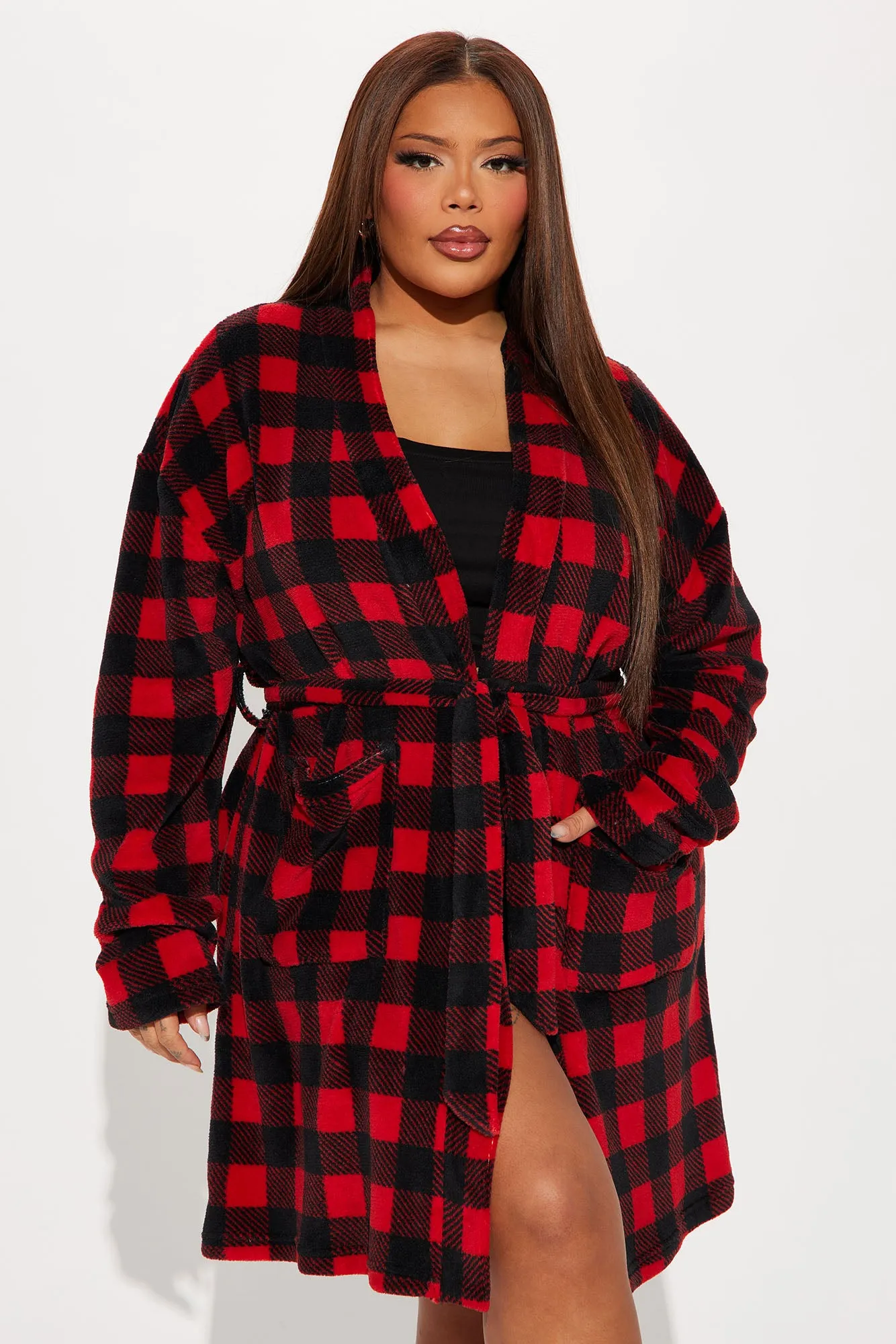 Always Cozy Plush PJ Robe - Red/Black