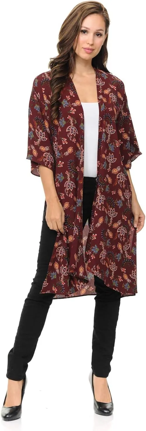 Aulin Collection Womens USA Made Casual Cover Up Cape Gown Robe Cardigan Kimono