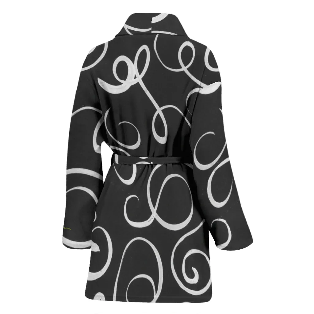 B&W Squiggles Bath Robe - Women