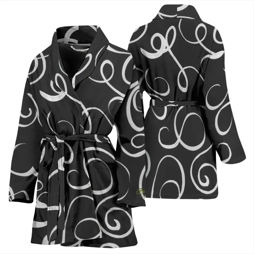 B&W Squiggles Bath Robe - Women