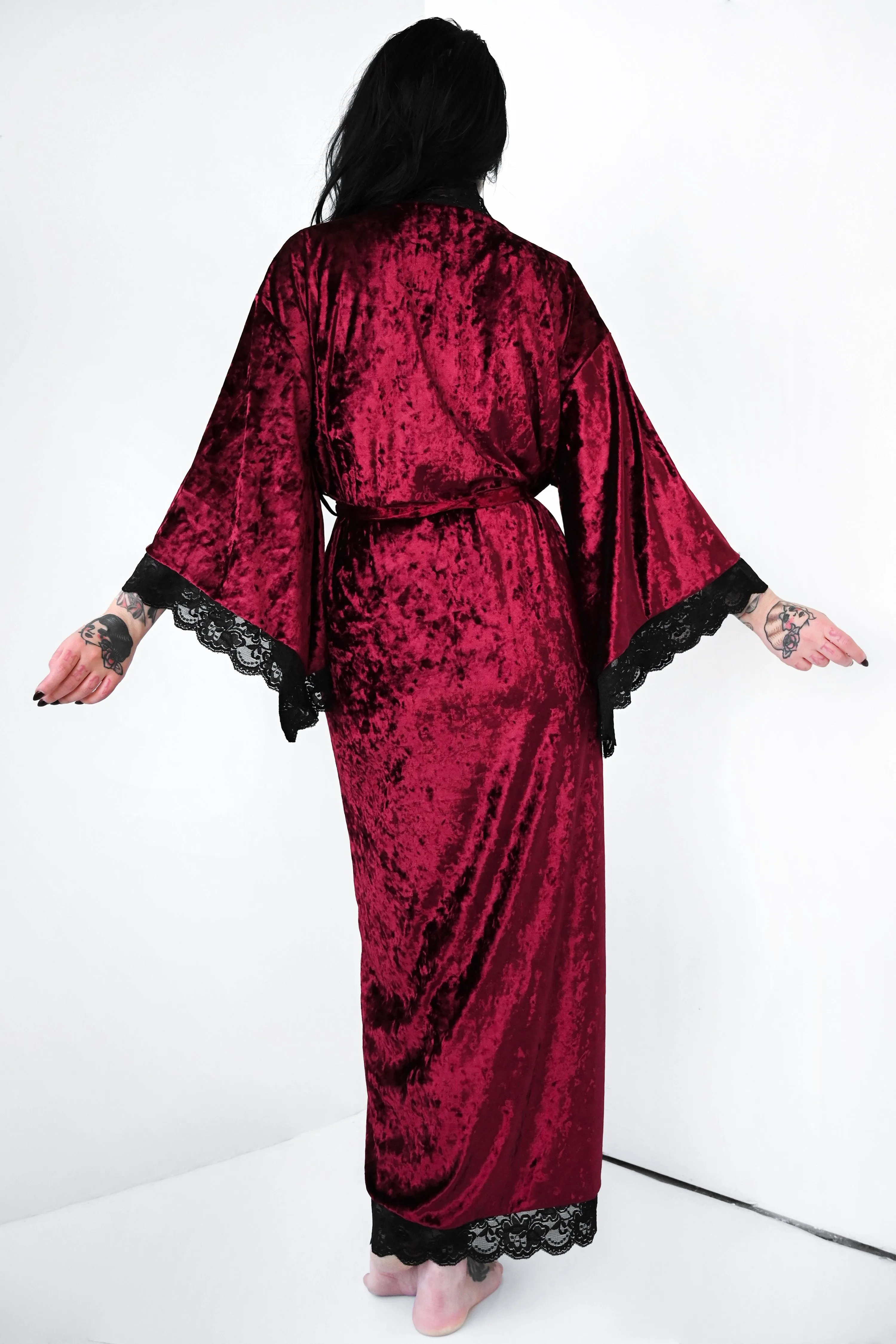 Bathory Dressing Robe - Velvet Deep Red