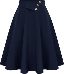 Belle Poque Womens High Waisted Skirts with Pockets Swing A Line Vintage Midi Skirt