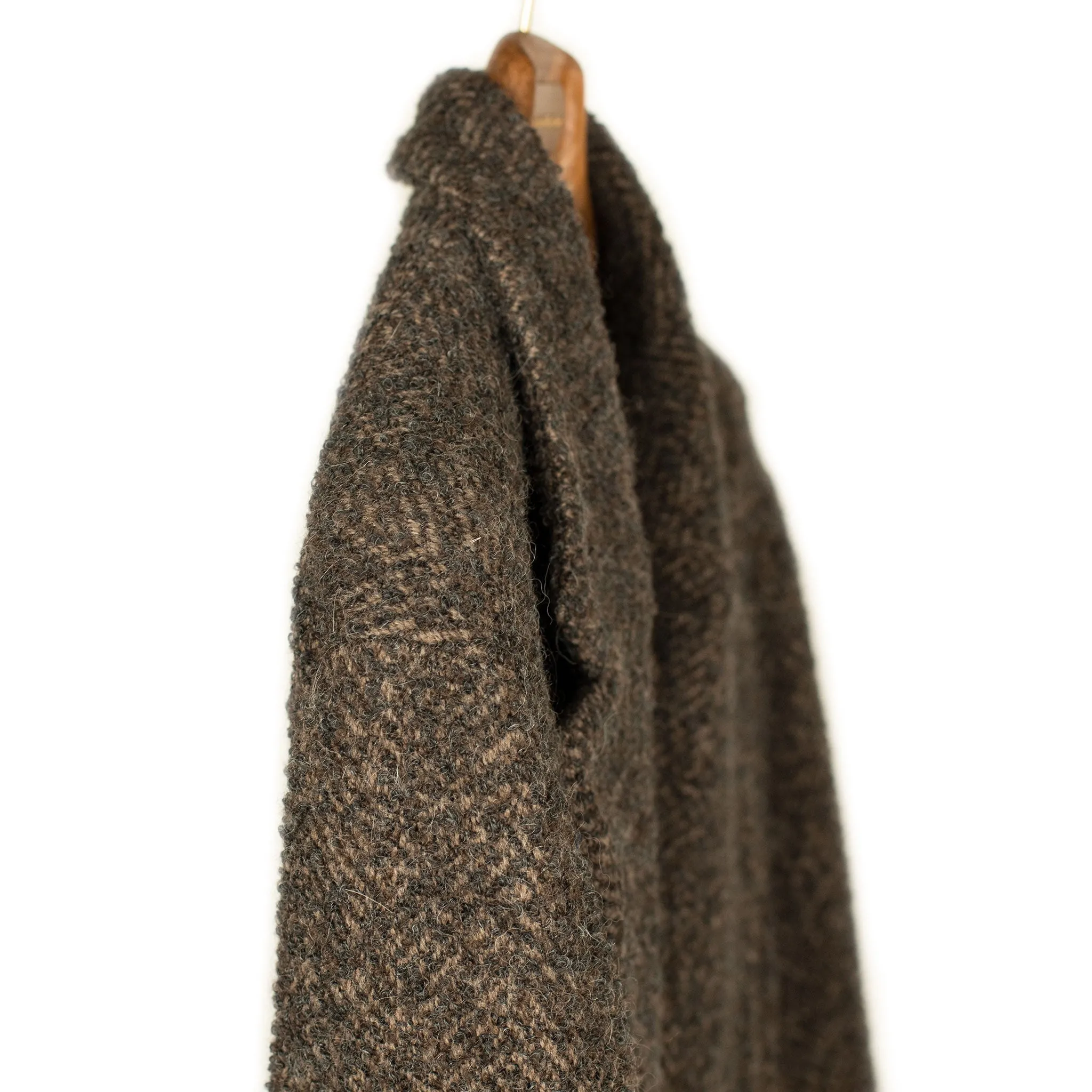 Belted robe coat in mixed brown wool boucle