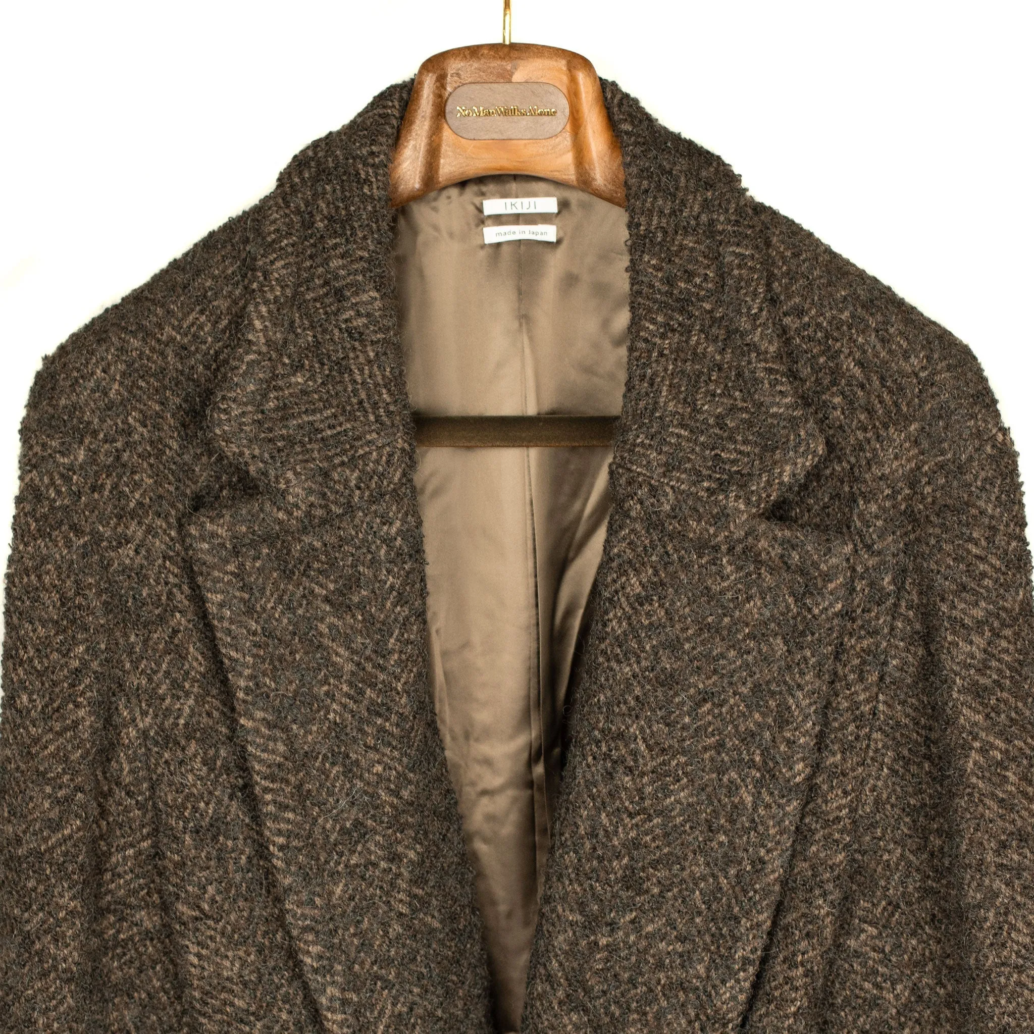 Belted robe coat in mixed brown wool boucle
