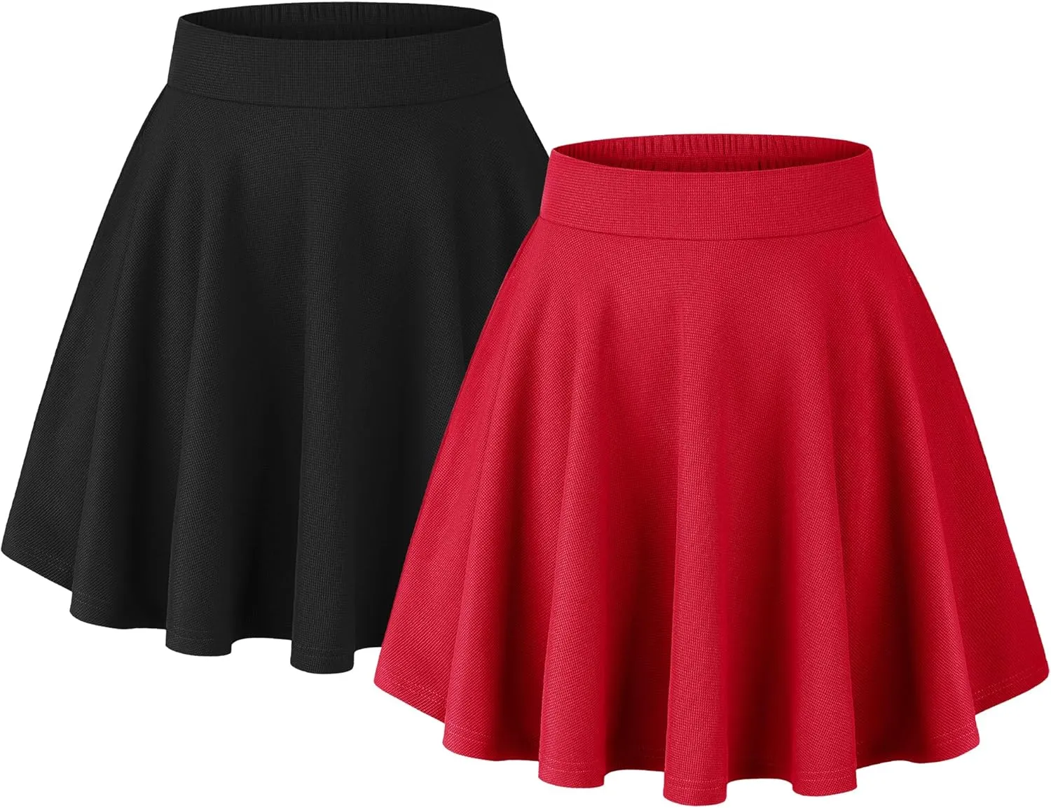 BLEVONH Women's Basic Versatile Stretchy Flared Casual Mini Skater Skirt with Pockets High Waisted Cute Short Skirts 2 Pack