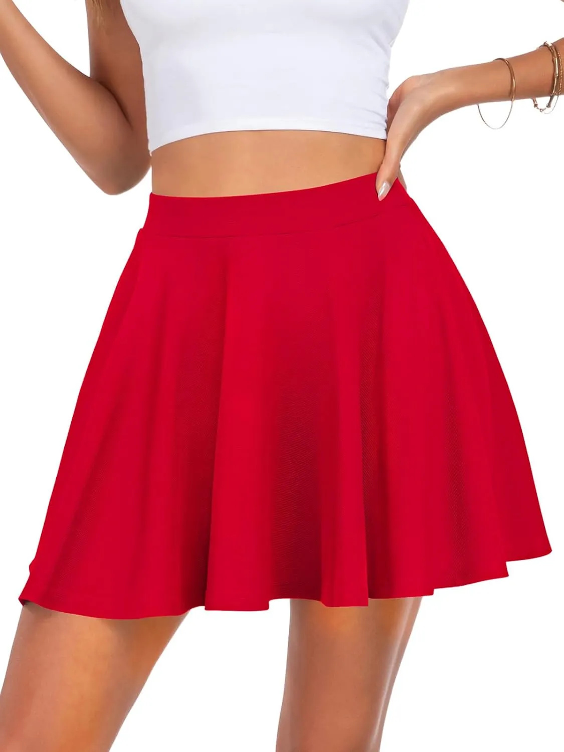 BLEVONH Women's Basic Versatile Stretchy Flared Casual Mini Skater Skirt with Pockets High Waisted Cute Short Skirts 2 Pack