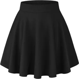 BLEVONH Women's Basic Versatile Stretchy Flared Casual Mini Skater Skirt with Pockets High Waisted Cute Short Skirts 2 Pack