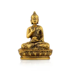 Buddha Statue Sitting On Flower Base - 5 x 3.5 Inches | Aluminium Buddha Murti/ Gold Polish Buddha Idol for Home