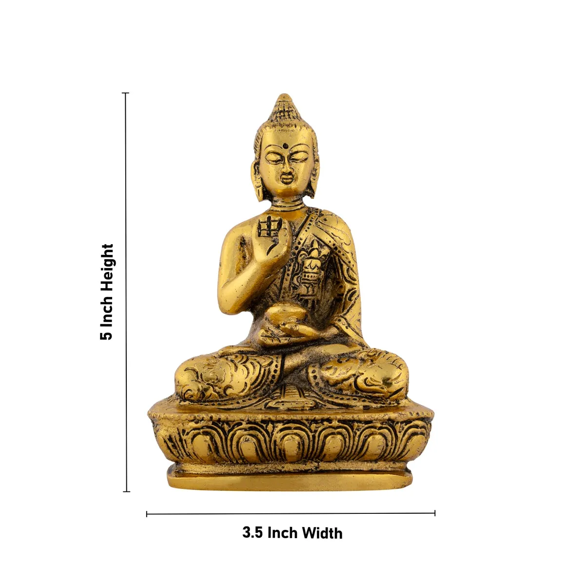 Buddha Statue Sitting On Flower Base - 5 x 3.5 Inches | Aluminium Buddha Murti/ Gold Polish Buddha Idol for Home