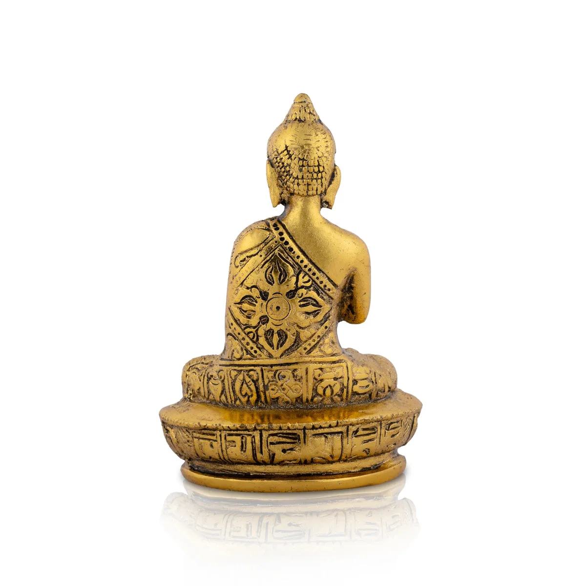 Buddha Statue Sitting On Flower Base - 5 x 3.5 Inches | Aluminium Buddha Murti/ Gold Polish Buddha Idol for Home
