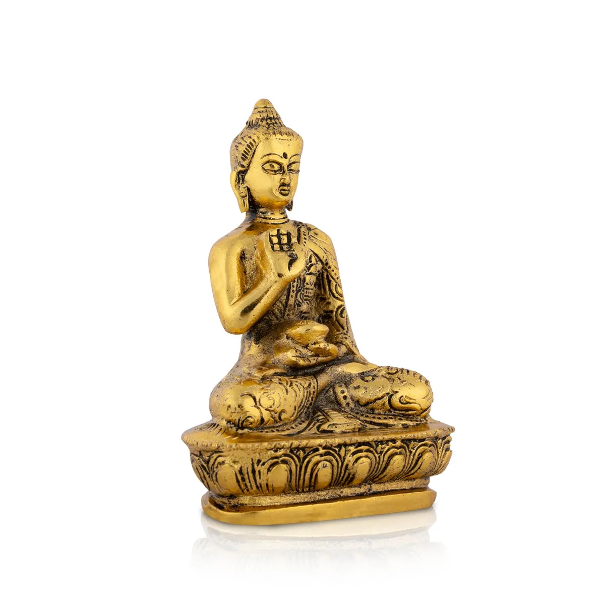 Buddha Statue Sitting On Flower Base - 5 x 3.5 Inches | Aluminium Buddha Murti/ Gold Polish Buddha Idol for Home