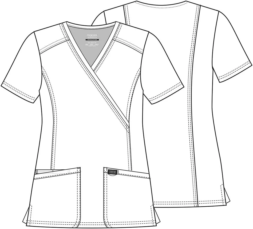 Cherokee Scrubs for Women Mock Wrap Top with 3 Pocket, Back Princess Seams WW610