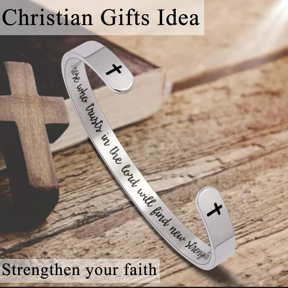 Christian Gifts for Women Inspirational Religious Bracelets for Women Her Girls Cuff Bangle Mens Bracelets Bible Verse Faith Baptism Gifts for Teenage Girls Mantra Quotes Engraved Jewelry