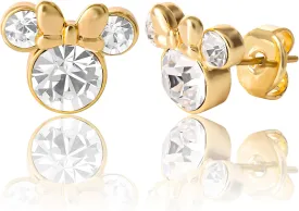 Disney Minnie Mouse or Mickey Mouse Hoop Earrings for Women Official License, Gold or Silver-Plated Cubic Zirconia Hoops