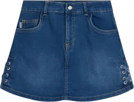 DKNY Girls' Denim Skort - High-Waisted Casual Everyday Mini Skort Skirts for Girls with Pockets (Sizes: 7-16)