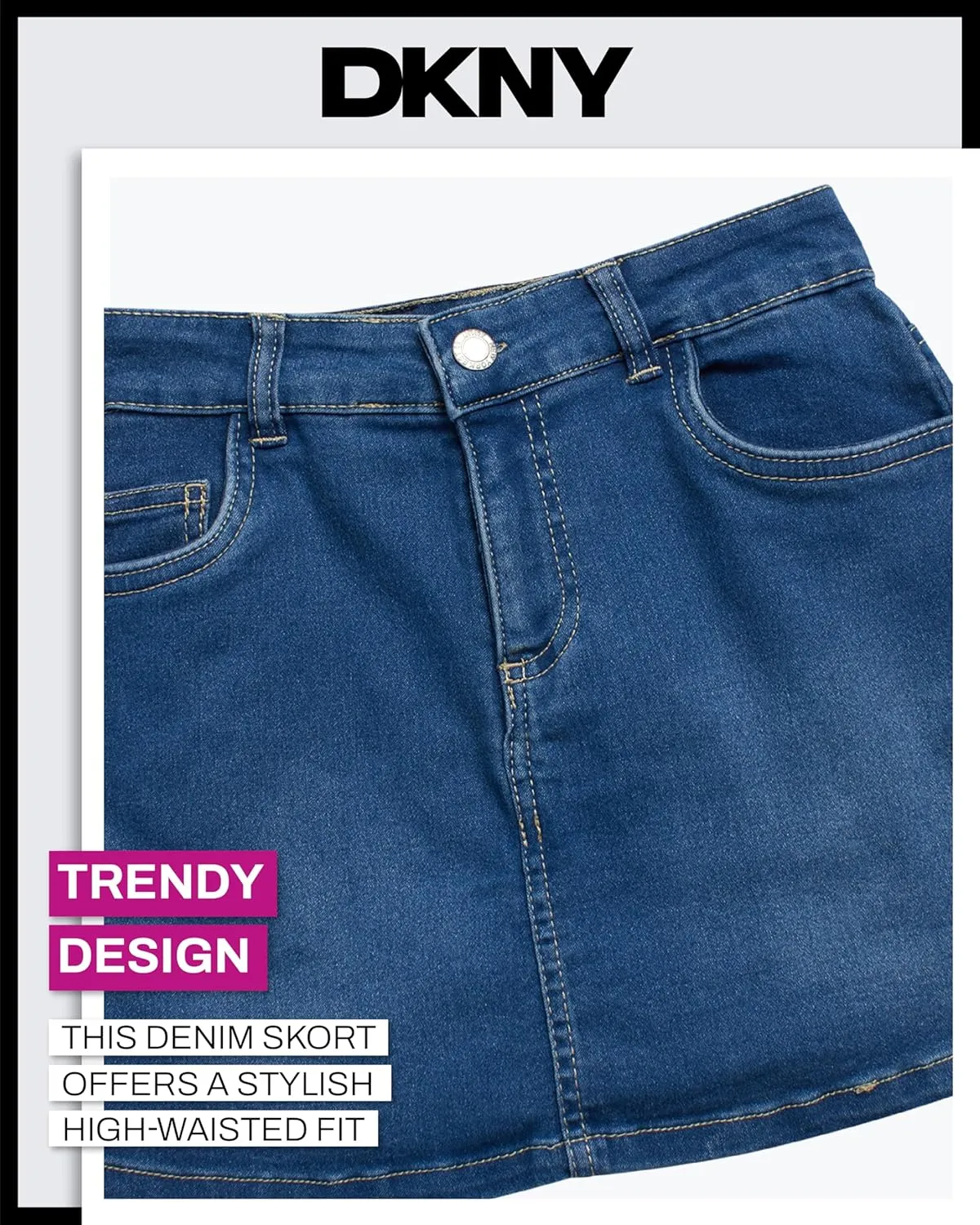 DKNY Girls' Denim Skort - High-Waisted Casual Everyday Mini Skort Skirts for Girls with Pockets (Sizes: 7-16)