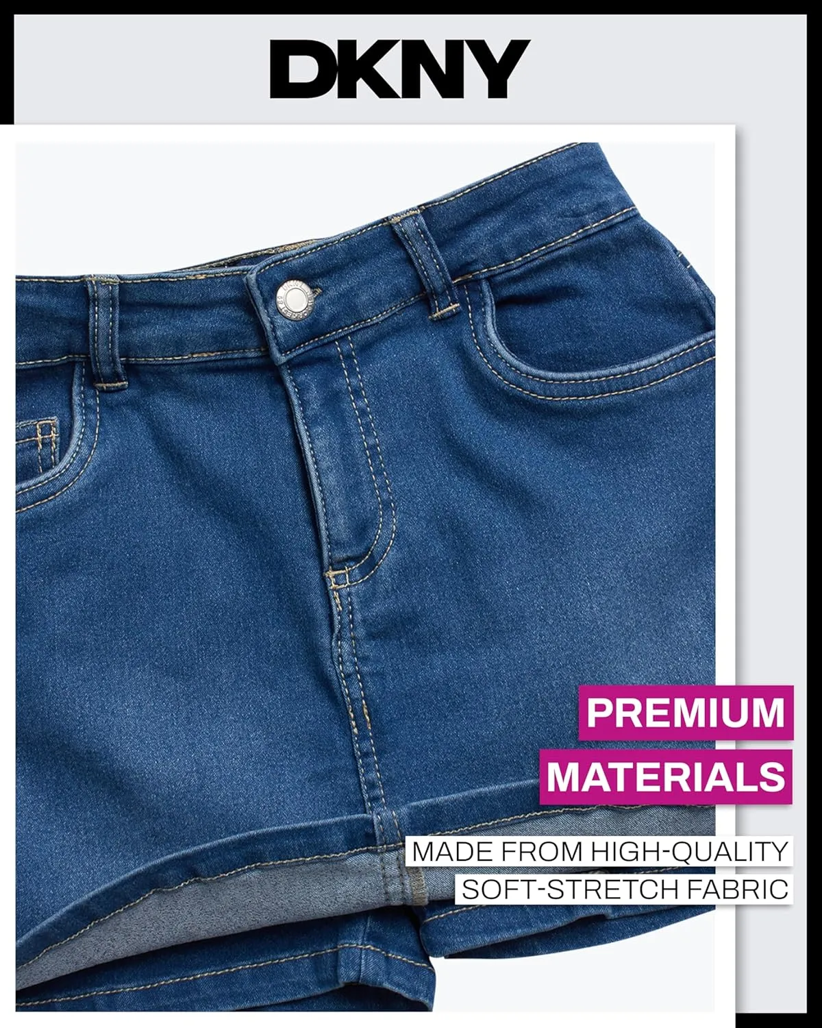 DKNY Girls' Denim Skort - High-Waisted Casual Everyday Mini Skort Skirts for Girls with Pockets (Sizes: 7-16)