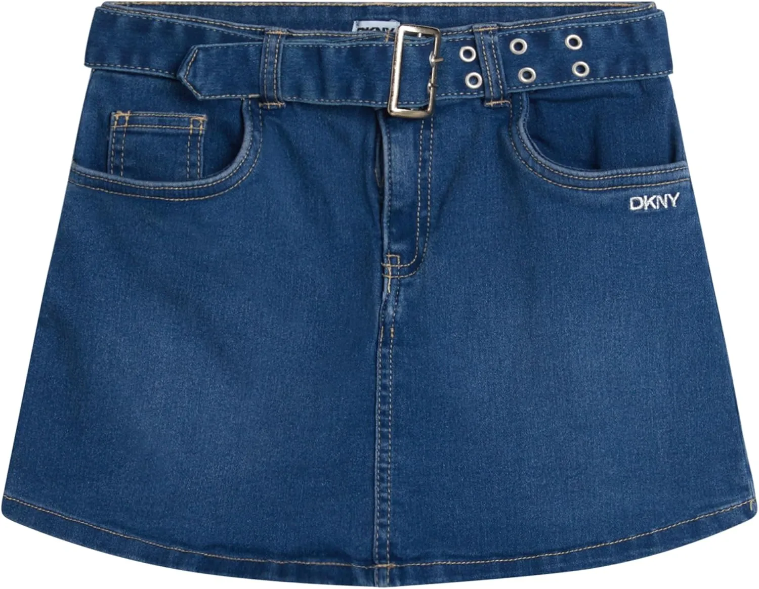 DKNY Girls' Denim Skort - High-Waisted Casual Everyday Mini Skort Skirts for Girls with Pockets (Sizes: 7-16)