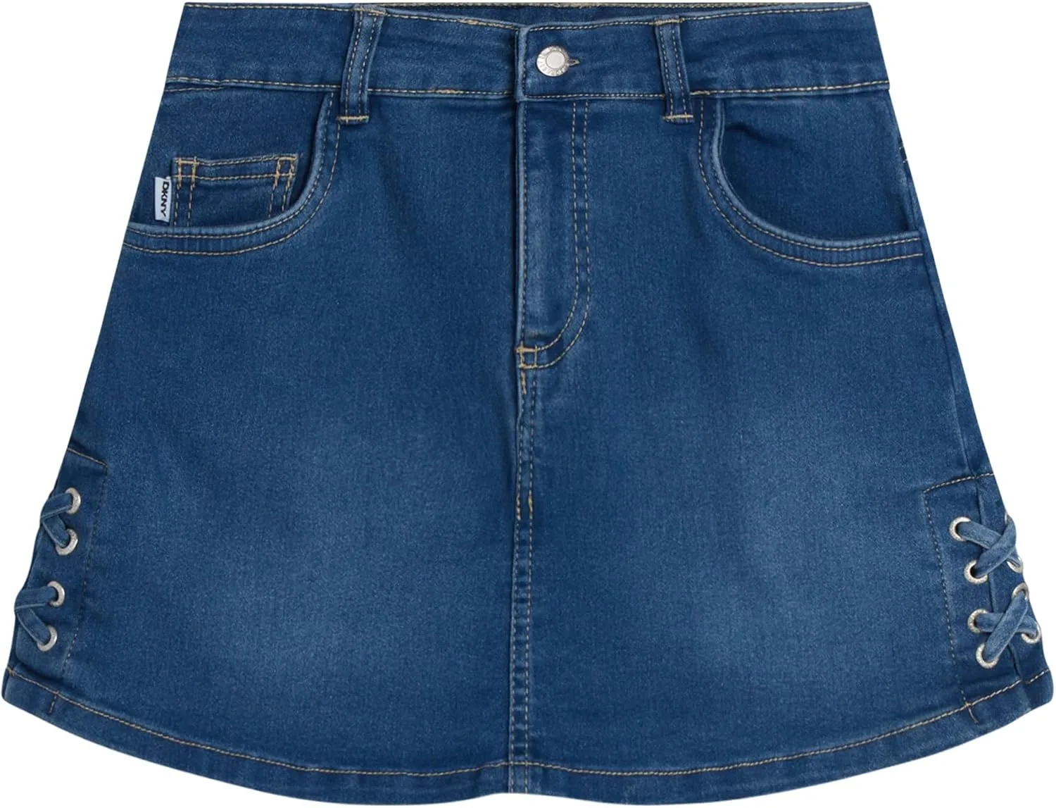 DKNY Girls' Denim Skort - High-Waisted Casual Everyday Mini Skort Skirts for Girls with Pockets (Sizes: 7-16)
