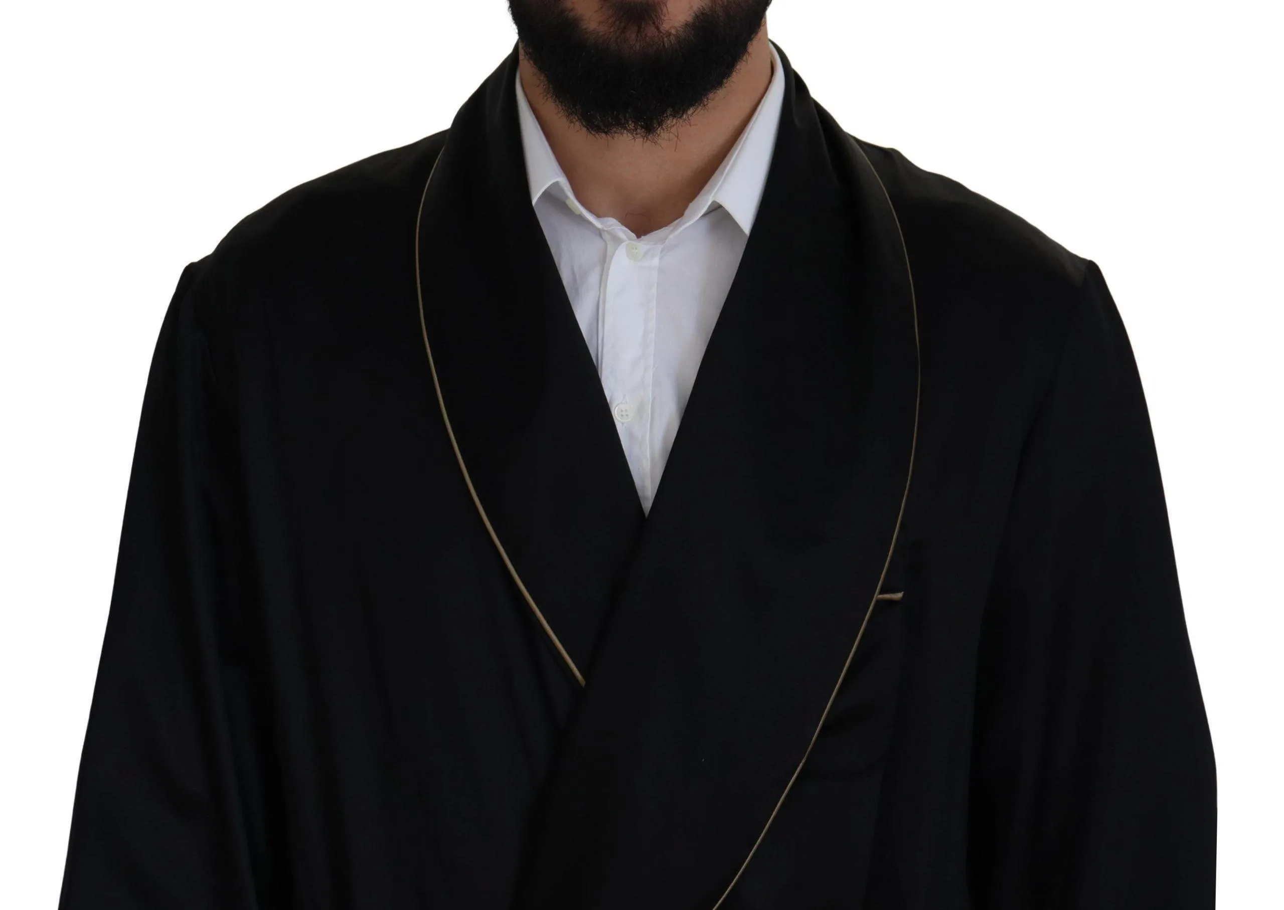 Dolce & Gabbana Black 100% Silk Robe Coat Wrap  Jacket