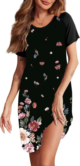 Ekouaer Womens Nightgown Short Sleeve Night Dress Printed Sleepwear Soft Sleep Shirt S-3XL