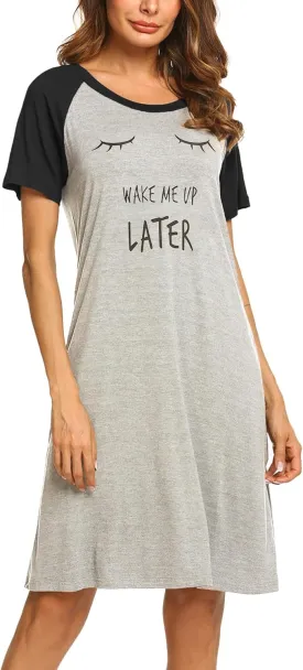 Ekouaer Womens Nightgown Short Sleeve Night Dress Printed Sleepwear Soft Sleep Shirt S-3XL