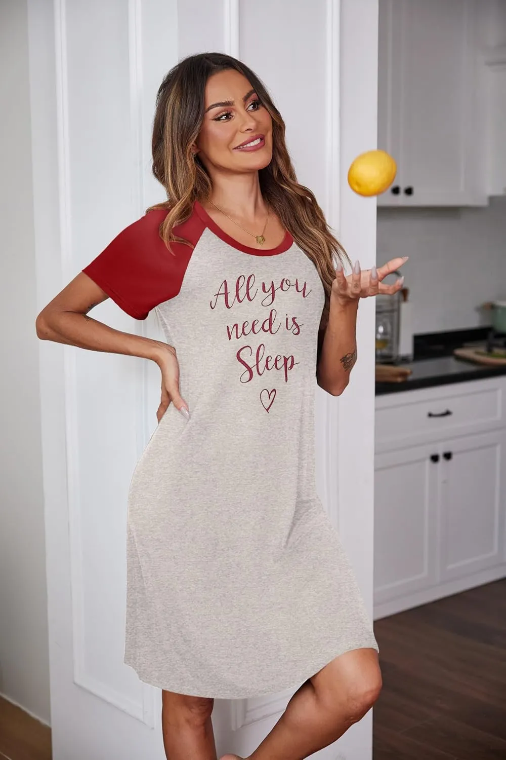 Ekouaer Womens Nightgown Short Sleeve Night Dress Printed Sleepwear Soft Sleep Shirt S-3XL