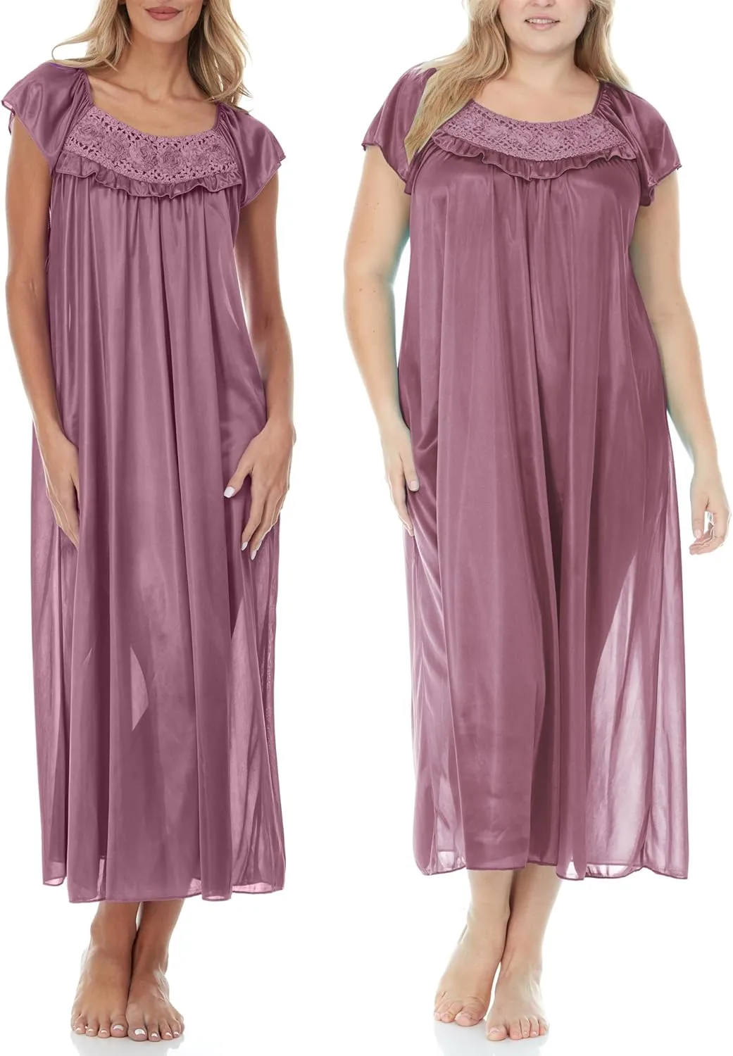 Ezi Satin Silk Nightgown For Women - Soft & Breathable Womens Sleepwear- Sexy Short Sleeves Womens Sleepwear, M - Plus Size