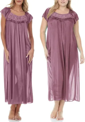 Ezi Satin Silk Nightgown For Women - Soft & Breathable Womens Sleepwear- Sexy Short Sleeves Womens Sleepwear, M - Plus Size