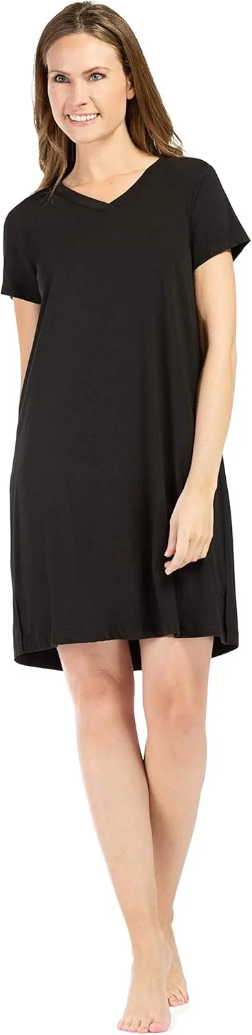 Fishers Finery Women's Organic Cotton and Rayon Blend Short Sleeve Sleep Dress Sleep Shirt