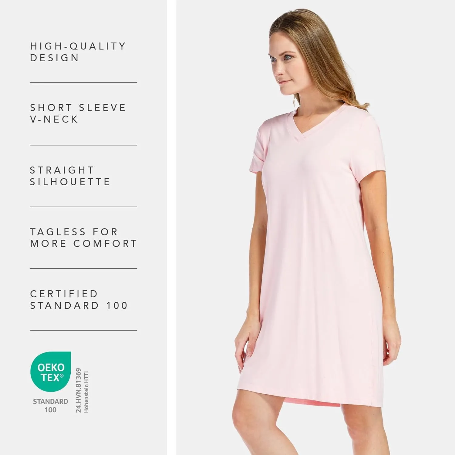 Fishers Finery Women's Organic Cotton and Rayon Blend Short Sleeve Sleep Dress Sleep Shirt