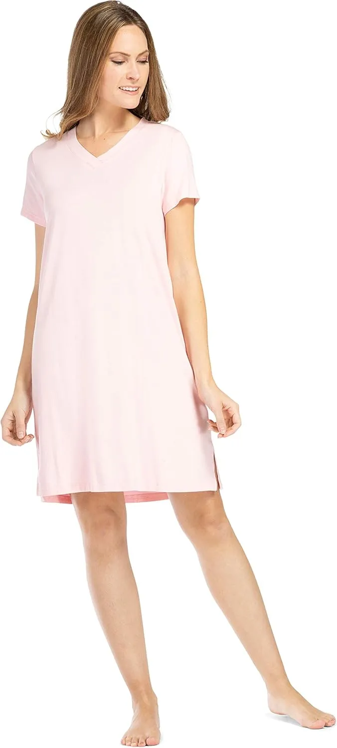 Fishers Finery Women's Organic Cotton and Rayon Blend Short Sleeve Sleep Dress Sleep Shirt