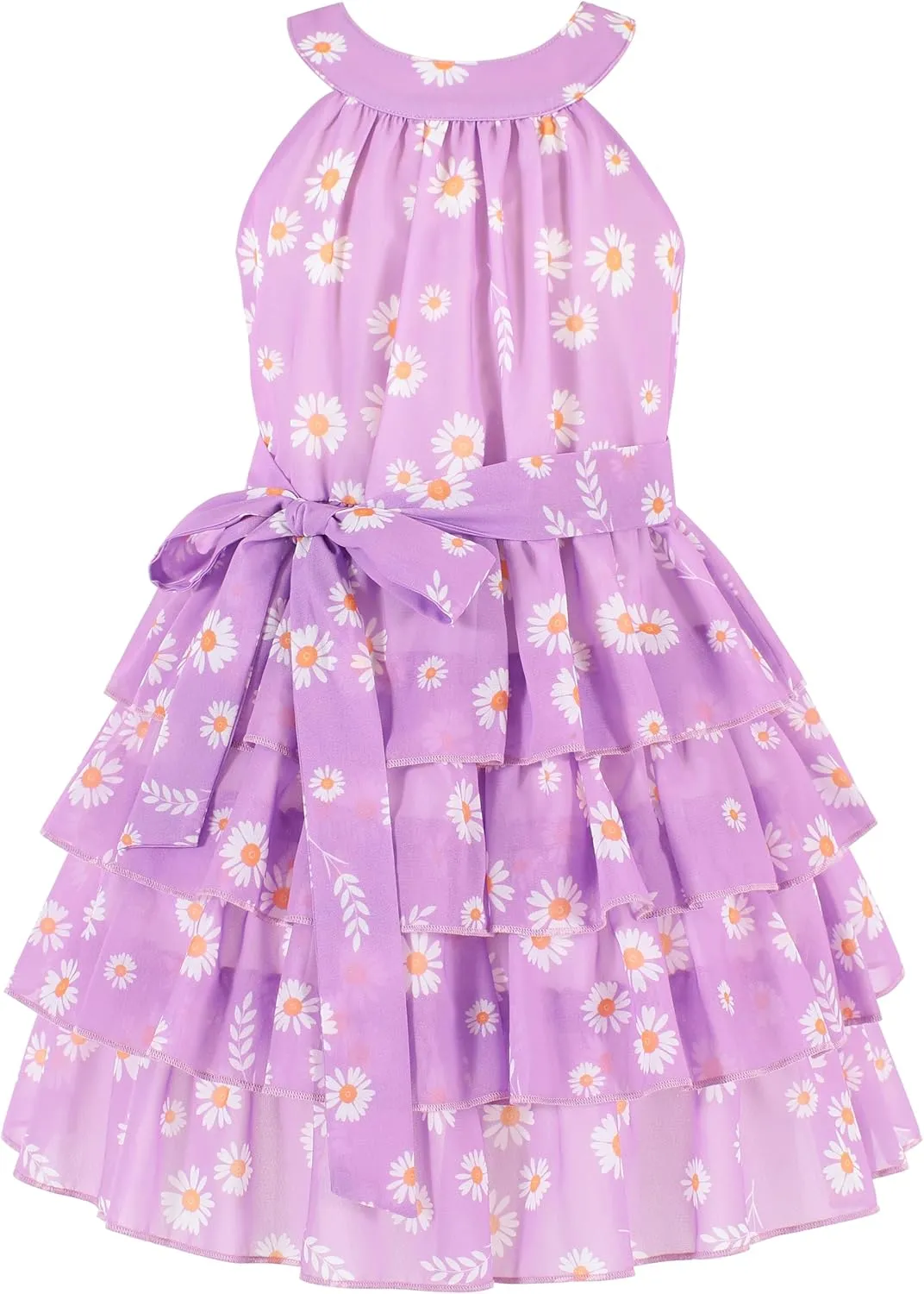 Flofallzique Floral Girls' Dress Summer Ruffle Sleeve Tie Back Casual Boho Sundress for Birtrhday Tea Party