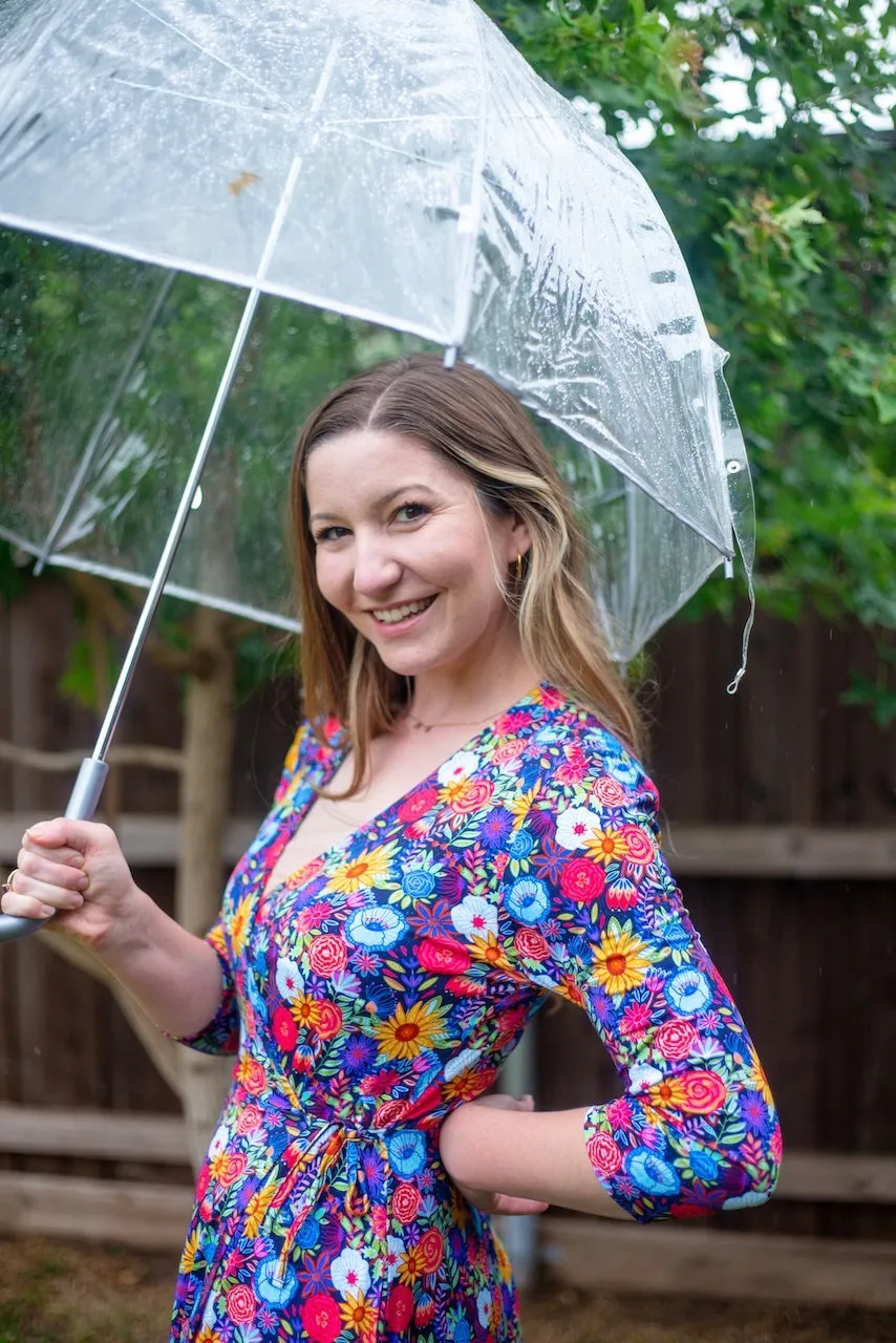 Funky Floral Women's 3/4 Sleeve Wrap Dress