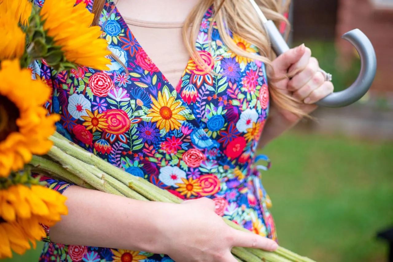 Funky Floral Women's 3/4 Sleeve Wrap Dress