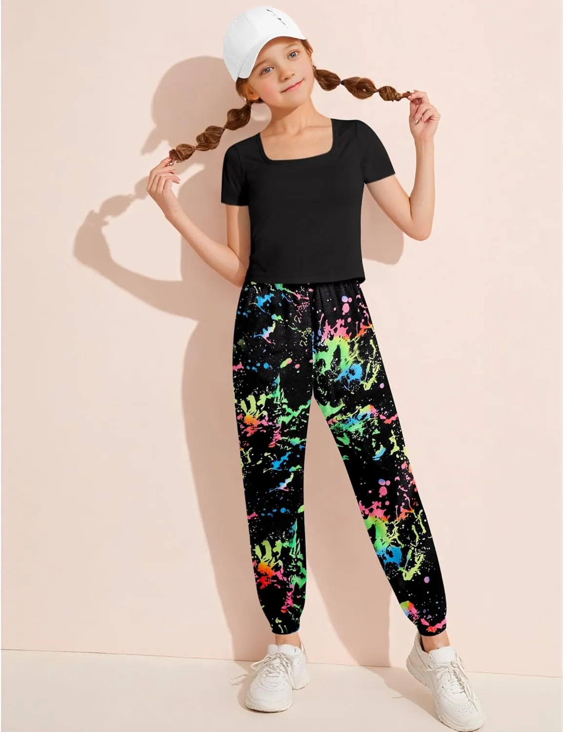 Girls Clothes Solid Color Square Collar Short Tops Tie Dye Long Pants Two Piece outfit Clothes for Girls 6-14Y