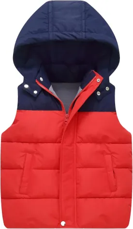 Happy Cherry Kids Padded Vest Winter Puffy Detachable Hooded Zipper Up Sleeveless Jacket 5-12T
