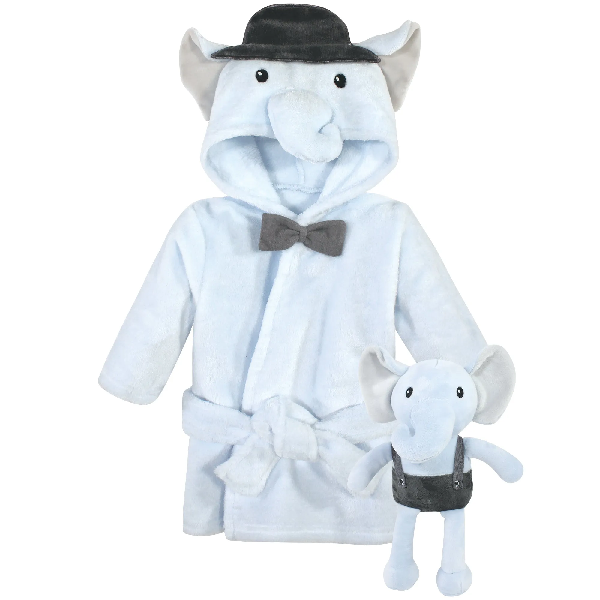 Hudson Baby Plush Bathrobe and Toy Set, Bowtie Elephant